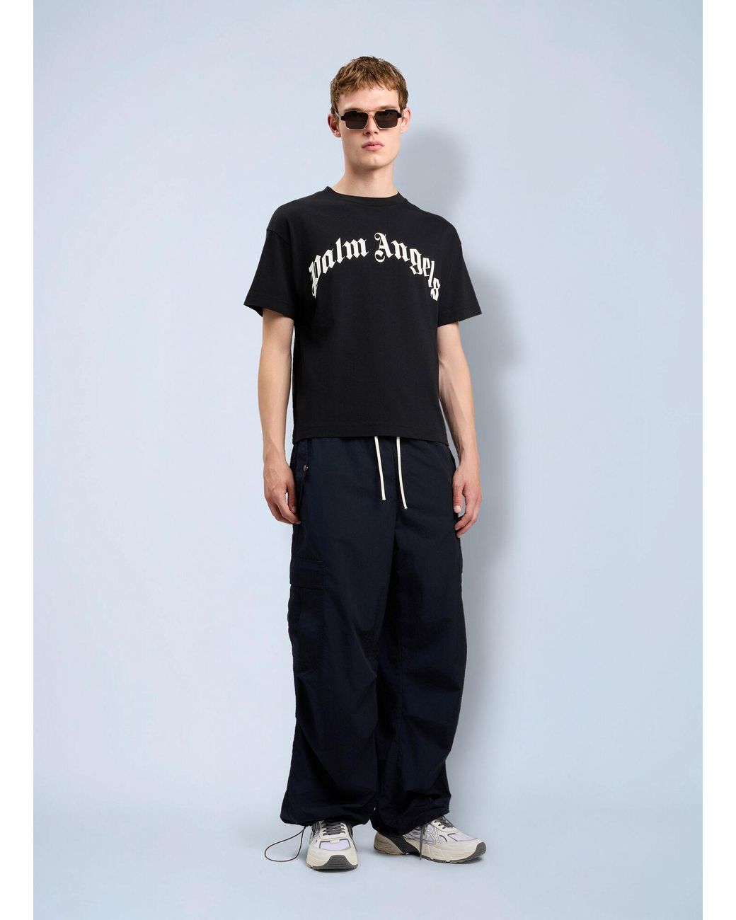 Palm Angels Black Curved Logo T-Shirt for men