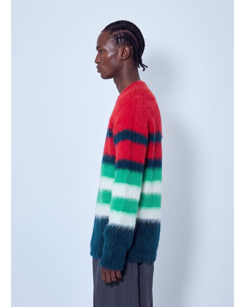 Lacoste Red Runway Striped Brushed Alpaca Blend Piqué Sweater for men