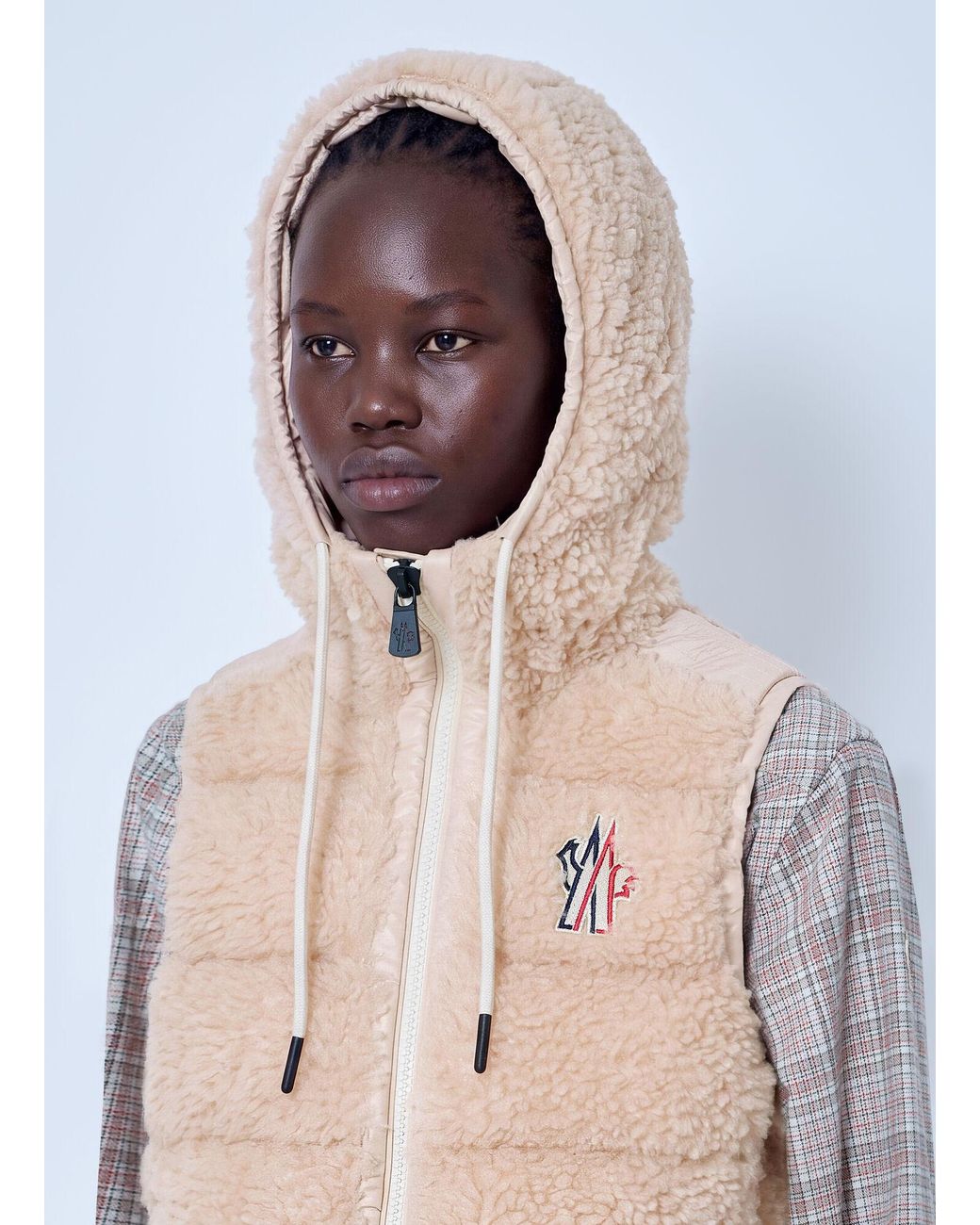 Moncler White Teddy Hooded Insulated Gilet