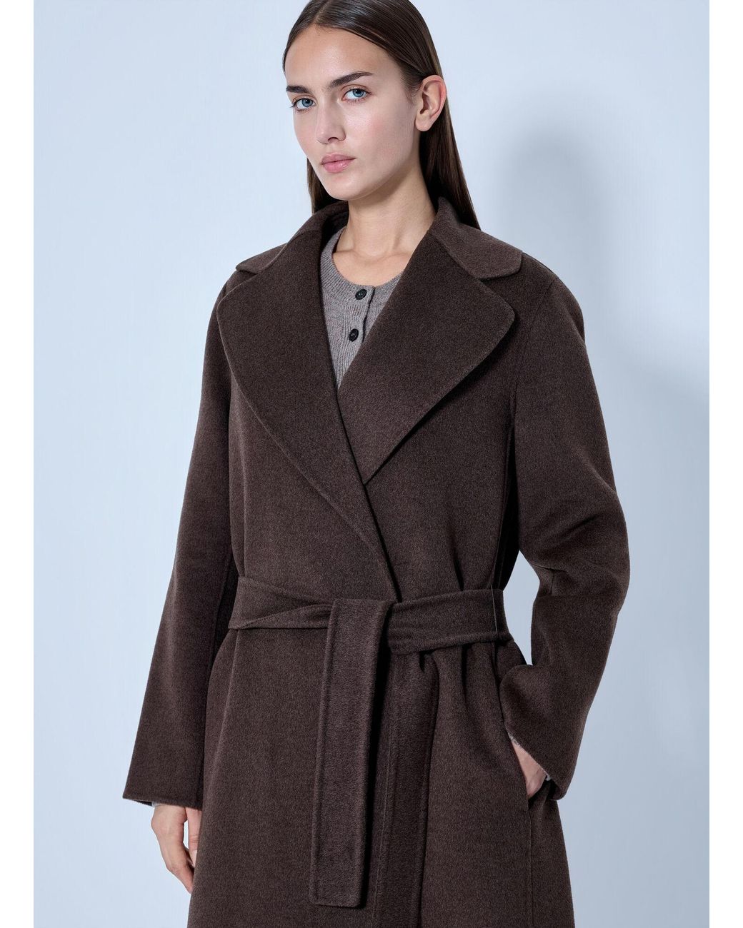 Max Mara Blue Wrap Belted Wool Coat