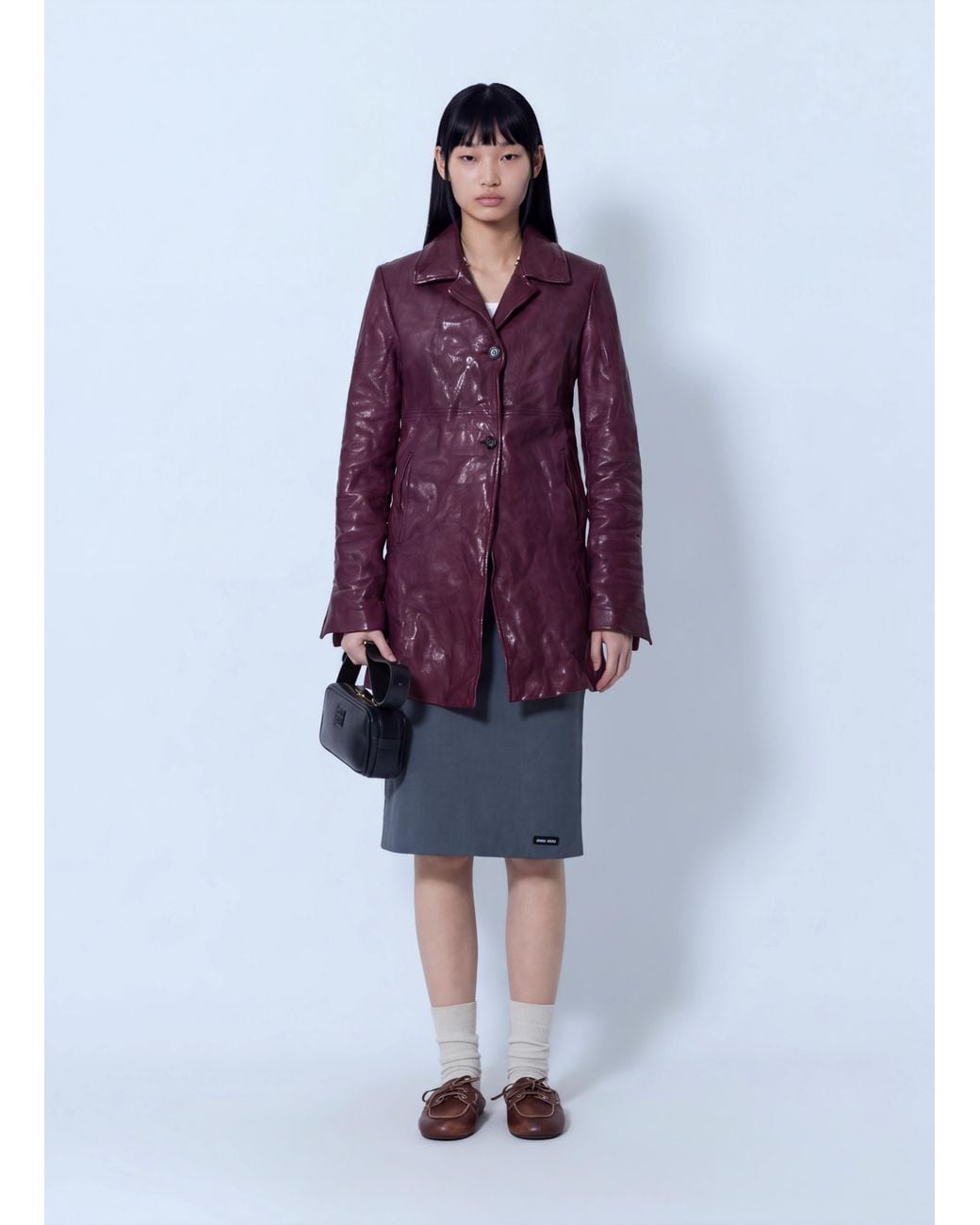Miu Miu Purple Textured Leather Coat