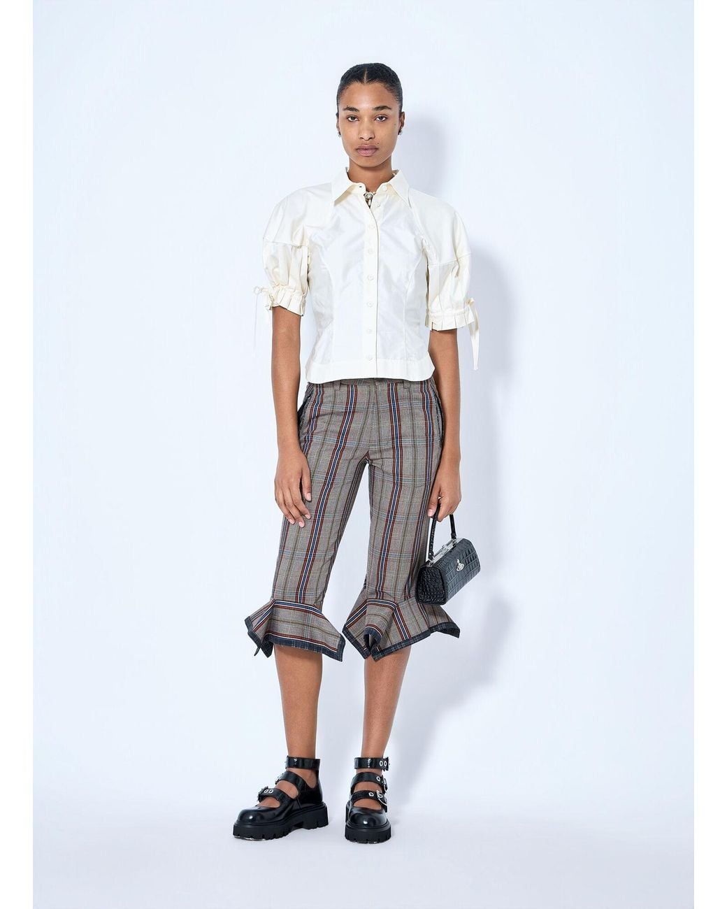 Vivienne Westwood Gray Flared Plaid Cropped Trousers