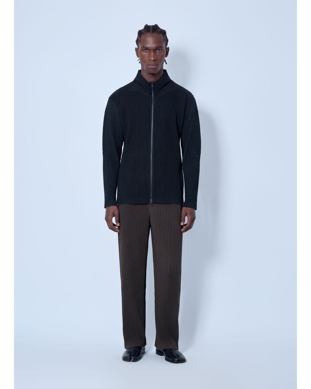 Homme Plissé Issey Miyake Blue Pleated High Neck Cardigan for men