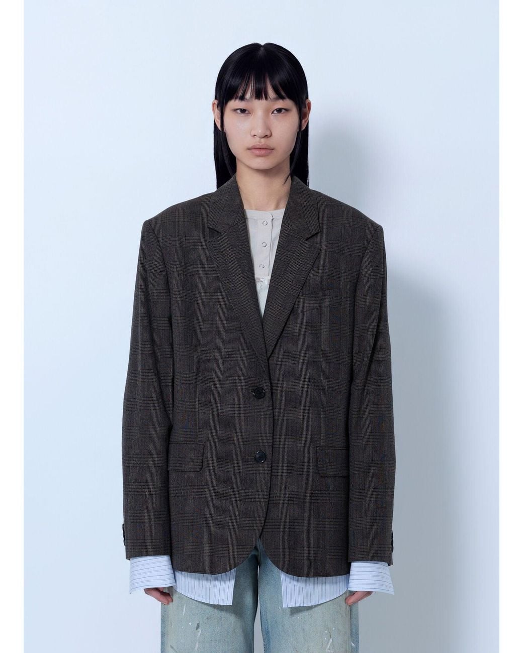 Acne Black Checked Wool Blazer