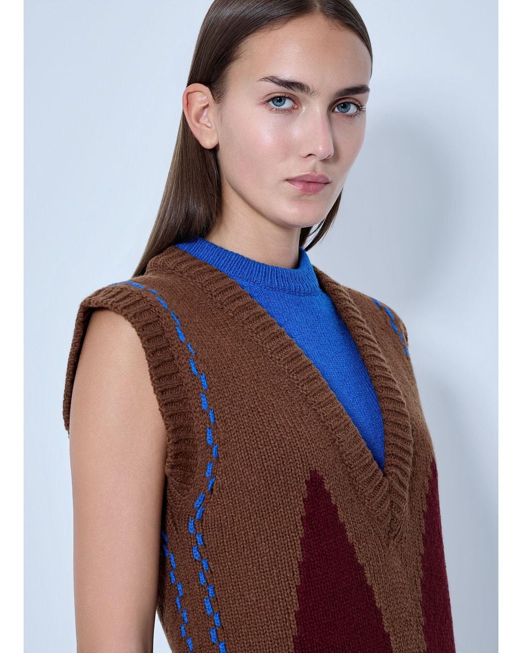 Marni Red Geometric Knit Sleeveless Vest