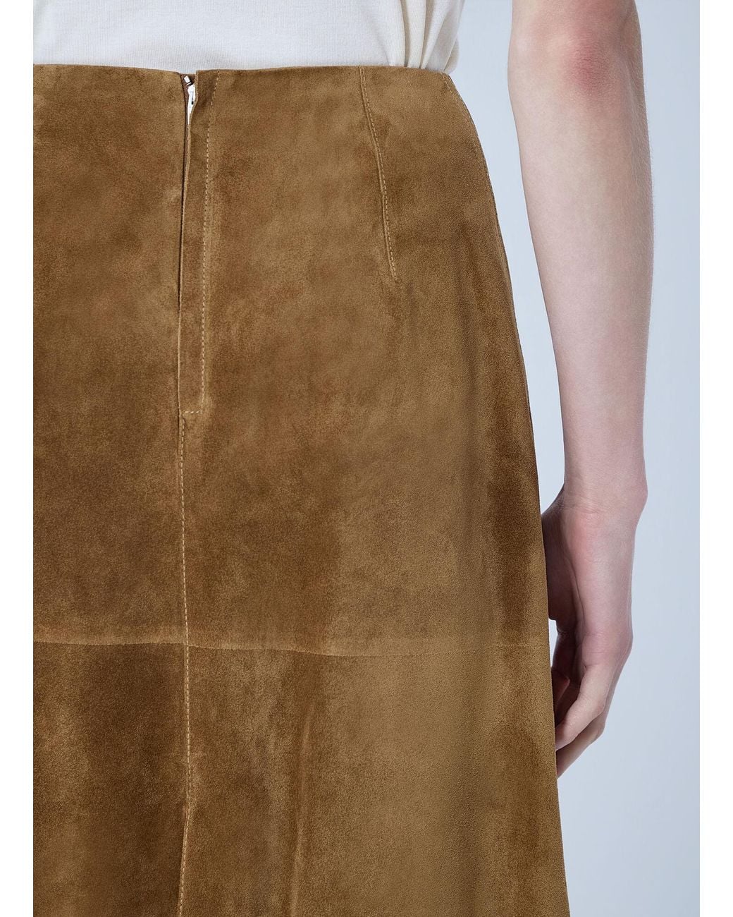 Jil Sander Natural Panelled Suede Midi Skirt