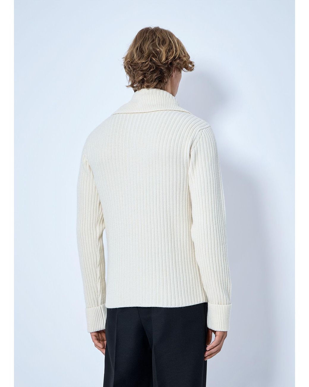 Bottega Veneta White Ribbed Knit Sweater for men