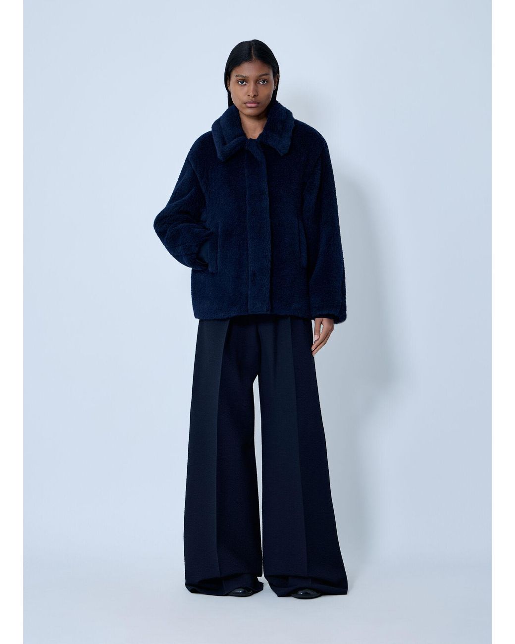 Max Mara Blue Wool-And-Silk-Blend Coat