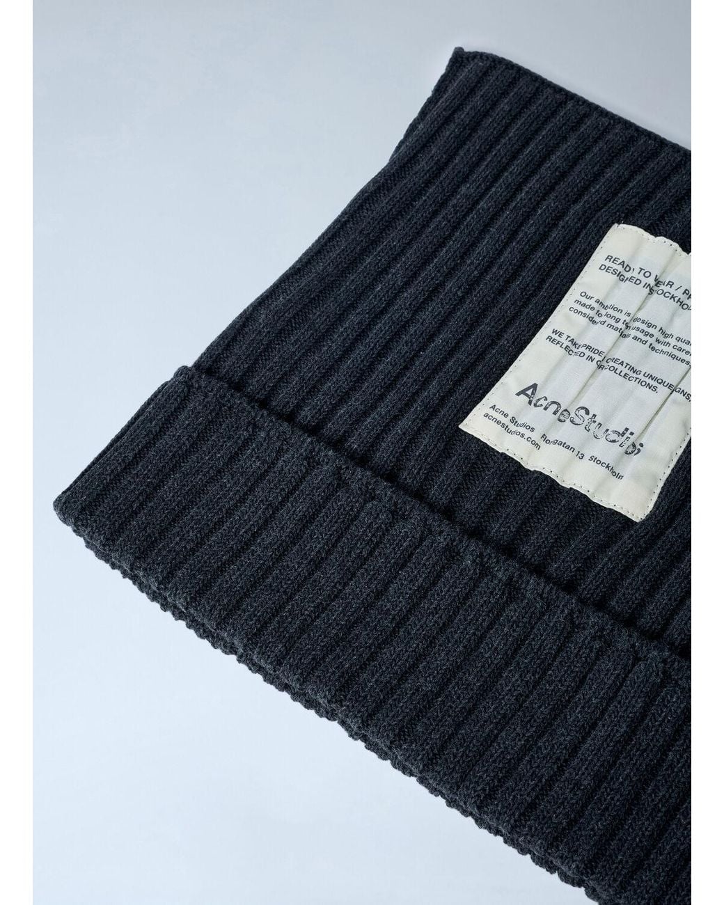 Acne Blue Ribbed Square Beanie Hat for men