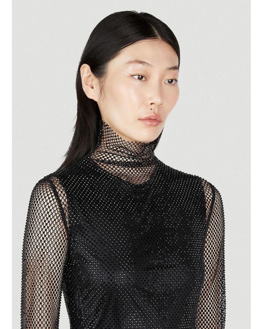 Sportmax Black Noemi Rhinestone Mesh Top