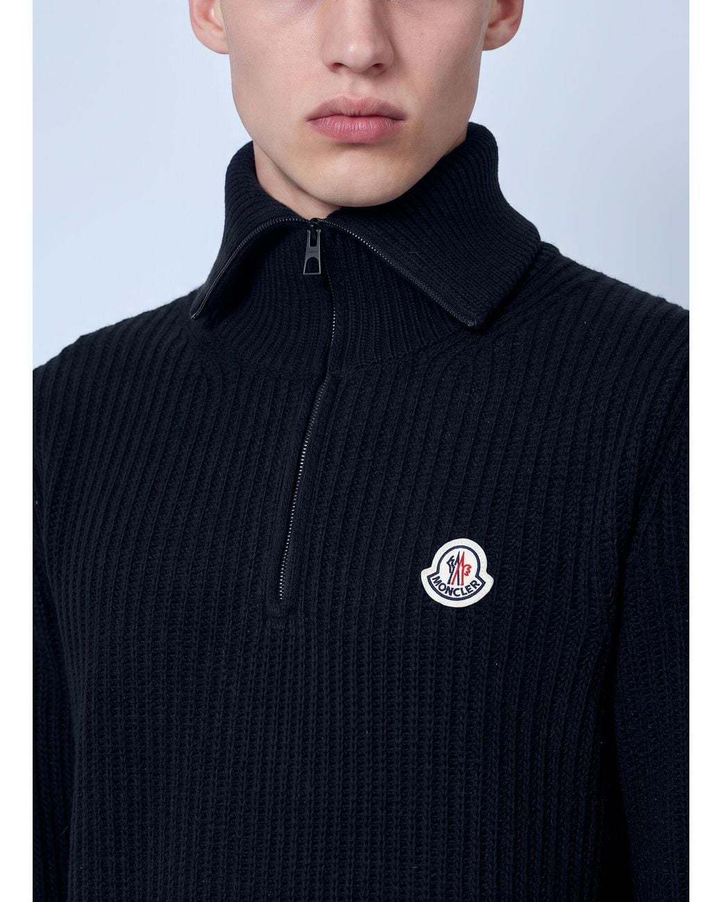 Moncler Blue Logo Rib Wool Turtleneck for men
