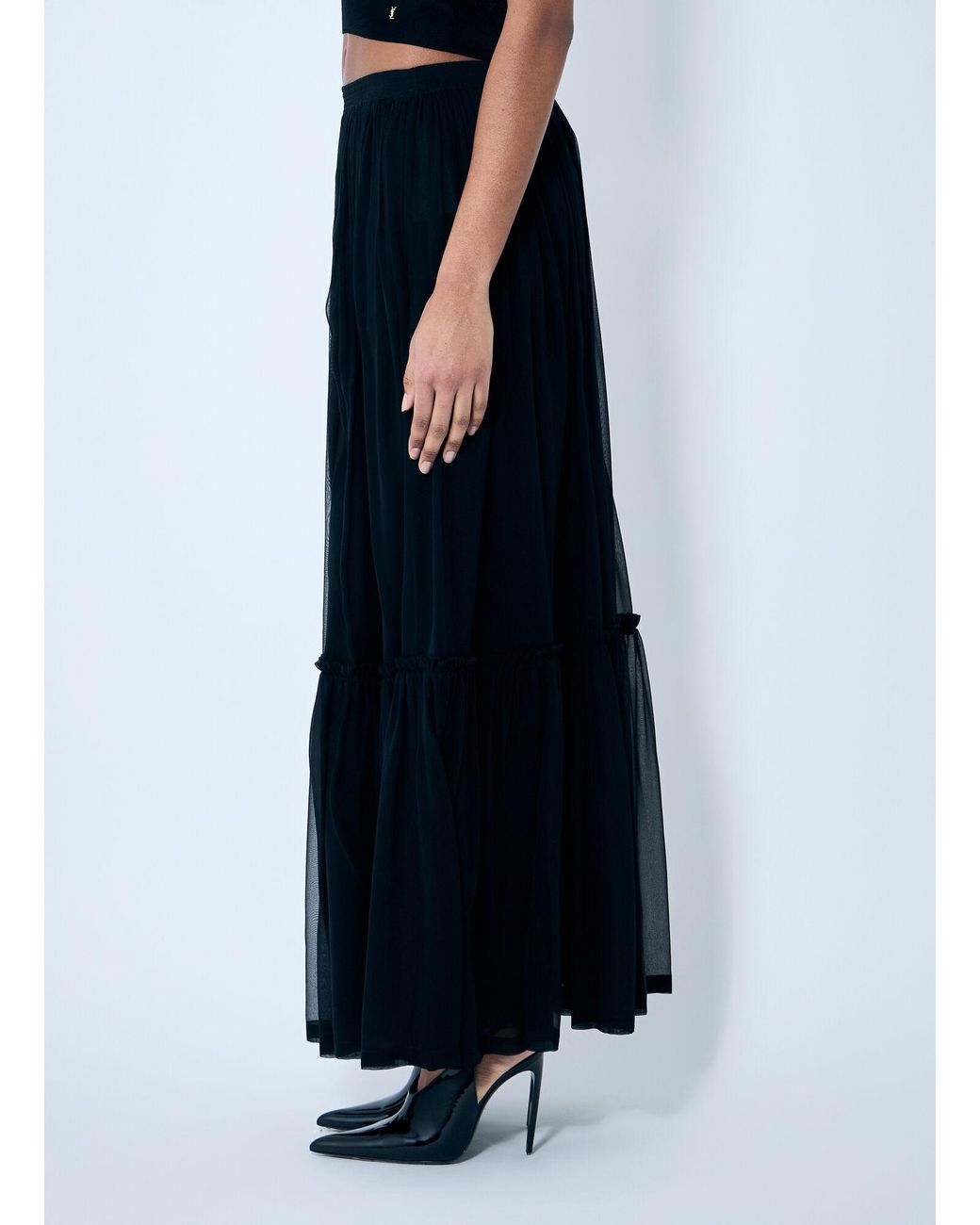 Saint Laurent Blue Ruffled Silk Skirt