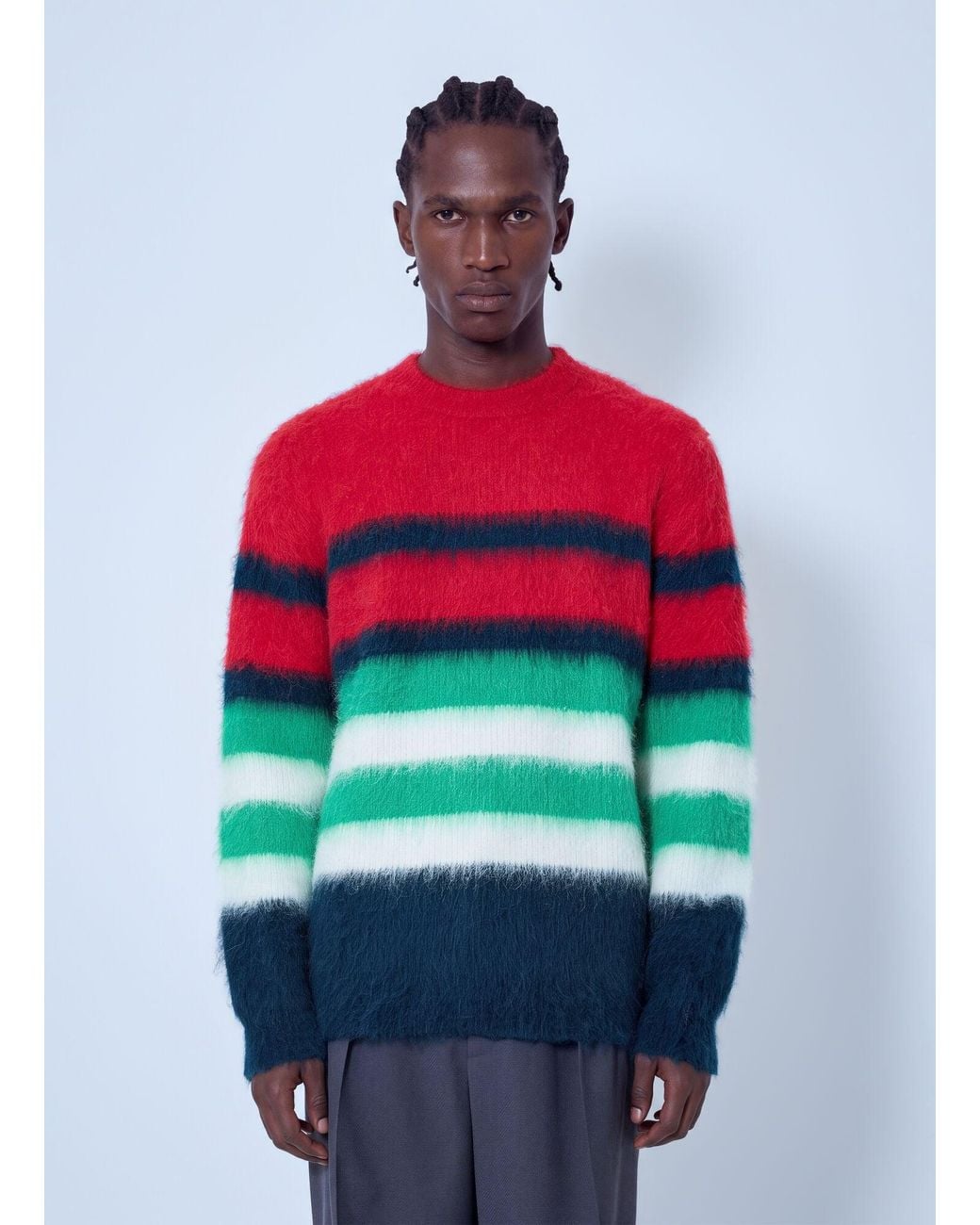 Lacoste Red Runway Striped Brushed Alpaca Blend Piqué Sweater for men