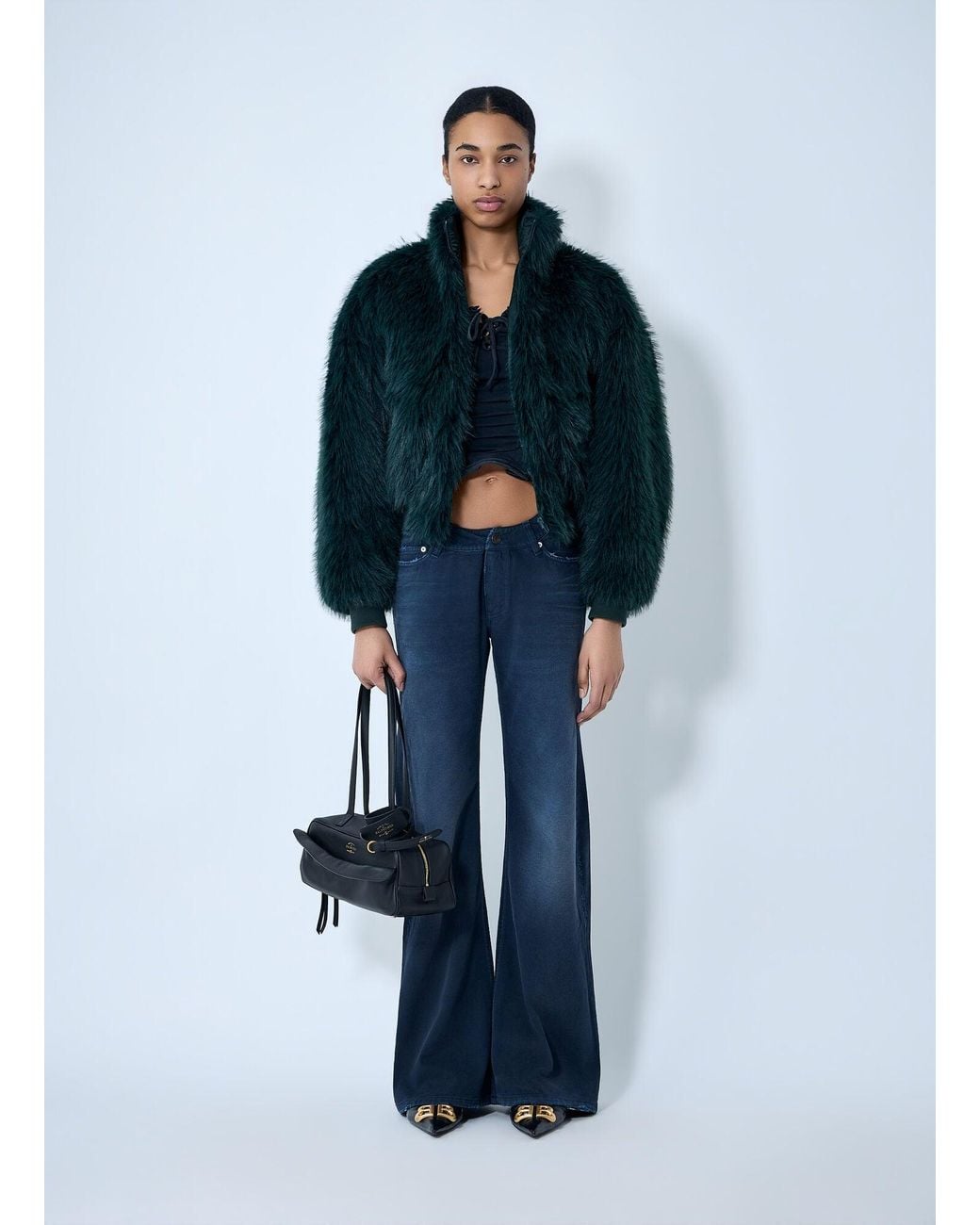 Balenciaga Blue Faux Fur Bomber Jacket