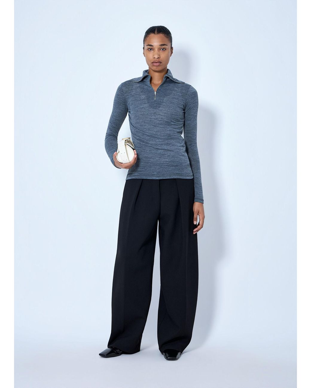 Jil Sander Blue Quarter-Zip Long Sleeve Top