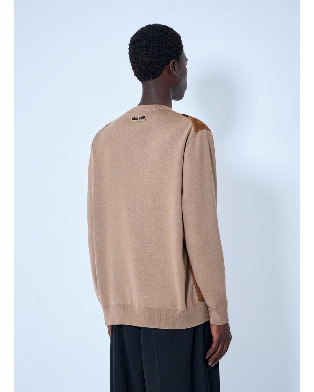 Miu Miu Blue V-Neck Sweater With Contrast Stripes for men