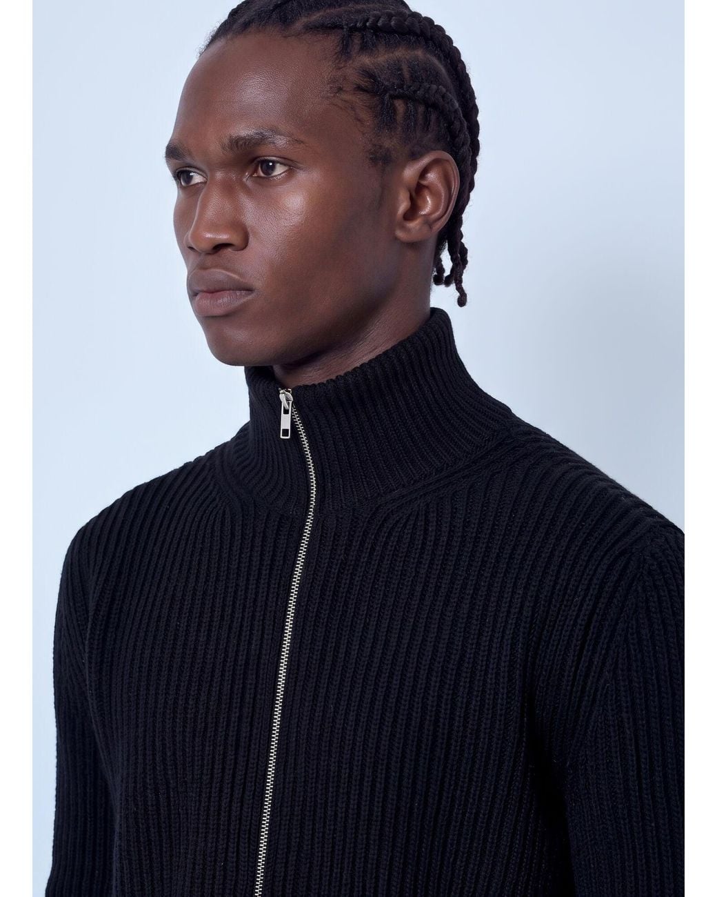 MM6 by Maison Margiela Blue Ribbed Zip-Up Cardigan for men