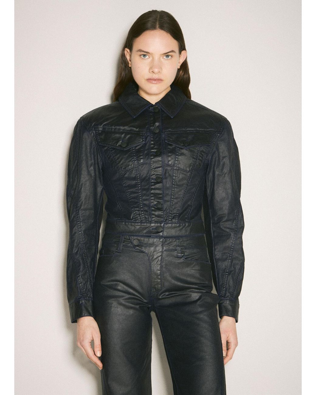 Mugler Gray Waxed Denim Jacket