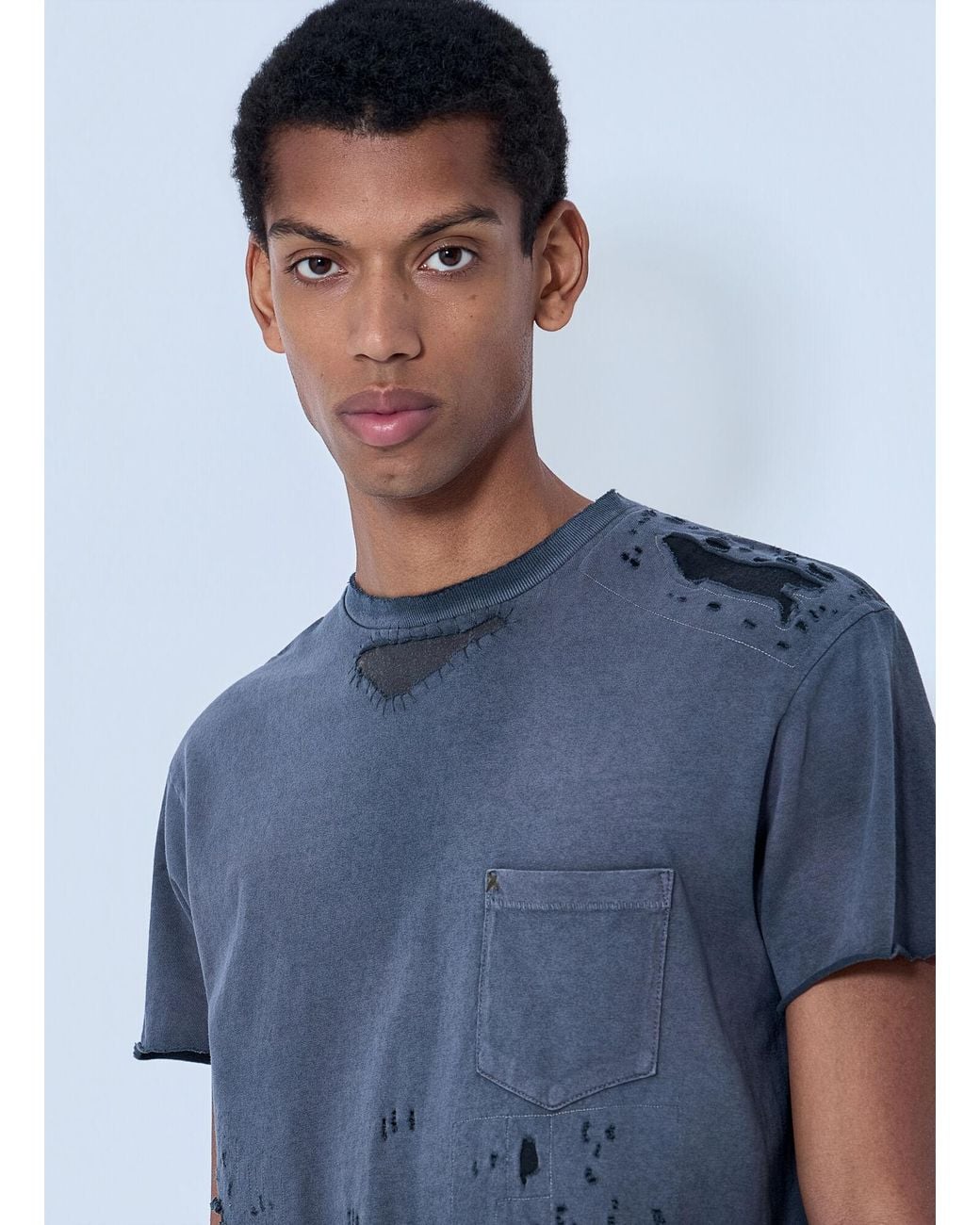 GALLERY DEPT. Blue Distressed Cotton Jersey T-Shirt for men