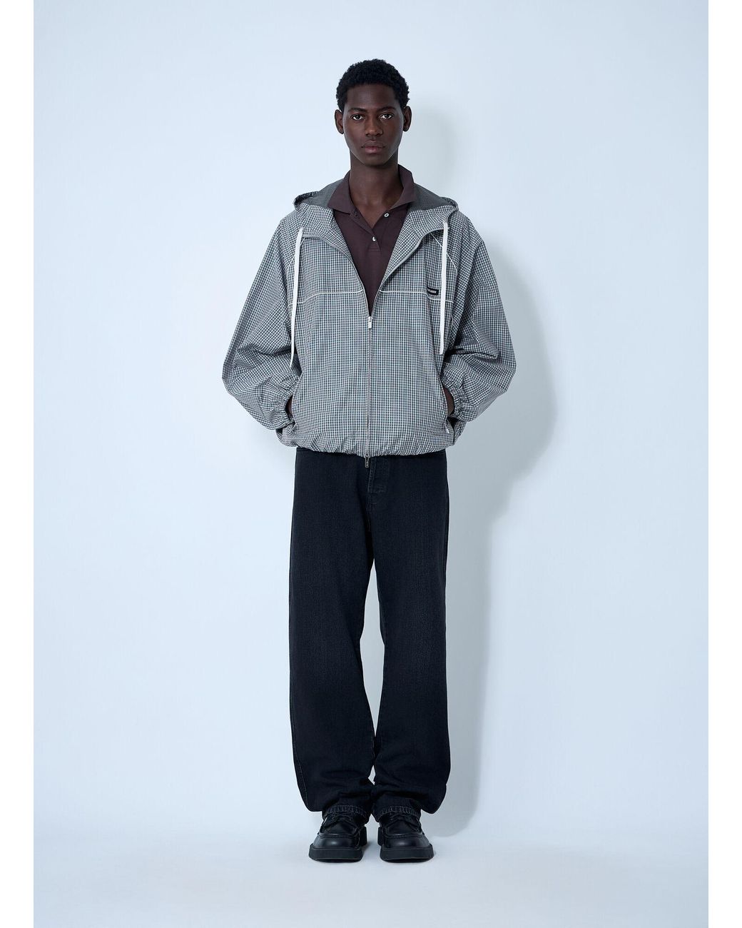 Miu Miu Blue Check Hooded Jacket for men