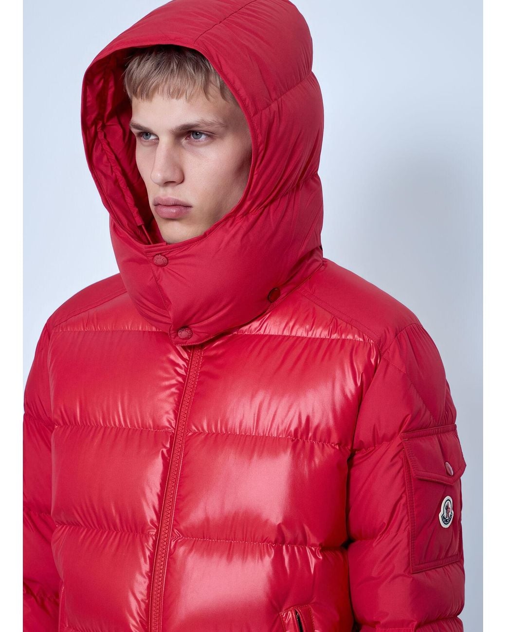 Moncler Red Maya Hooded Short Down Jacket for men