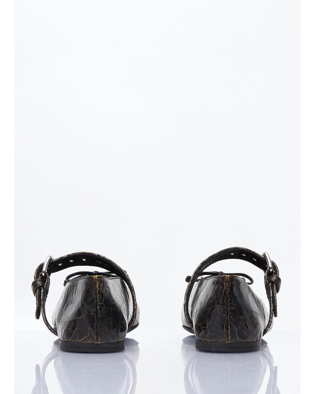 Miu Miu White Crackled Leather Ballerina Shoes