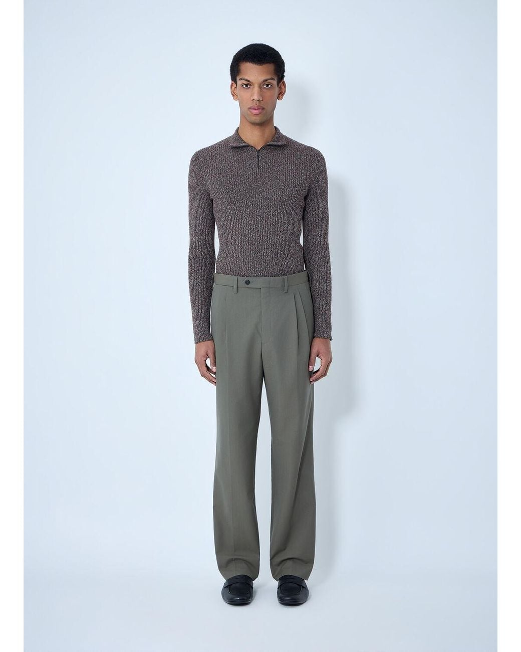 Prada Gray High Neck Zip Sweater for men