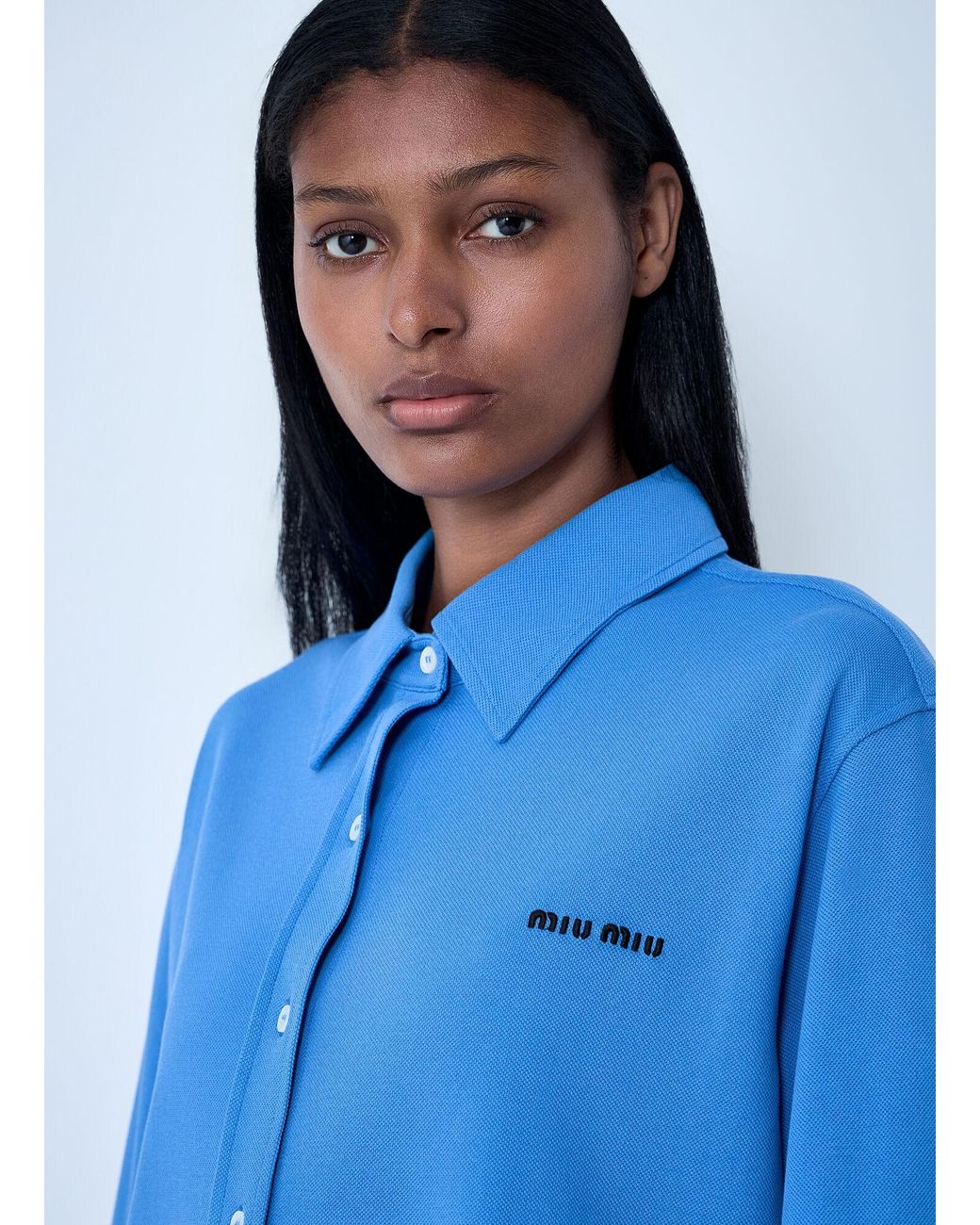 Miu Miu Blue Raw Trims Poplin Shirt