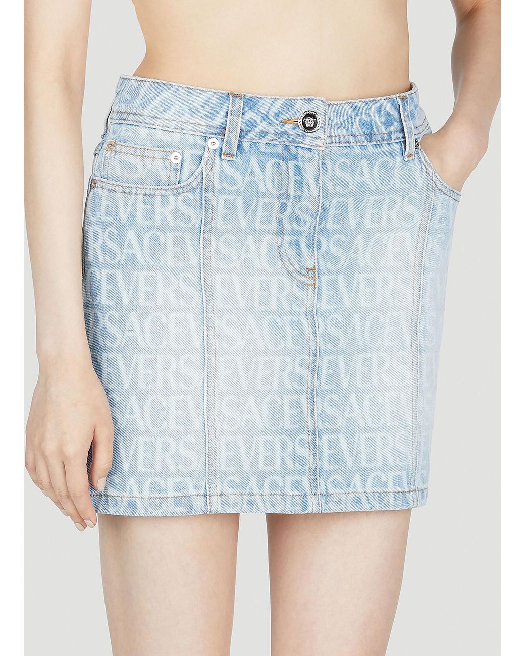 Versace Blue Denim Jacquard Mini Skirt