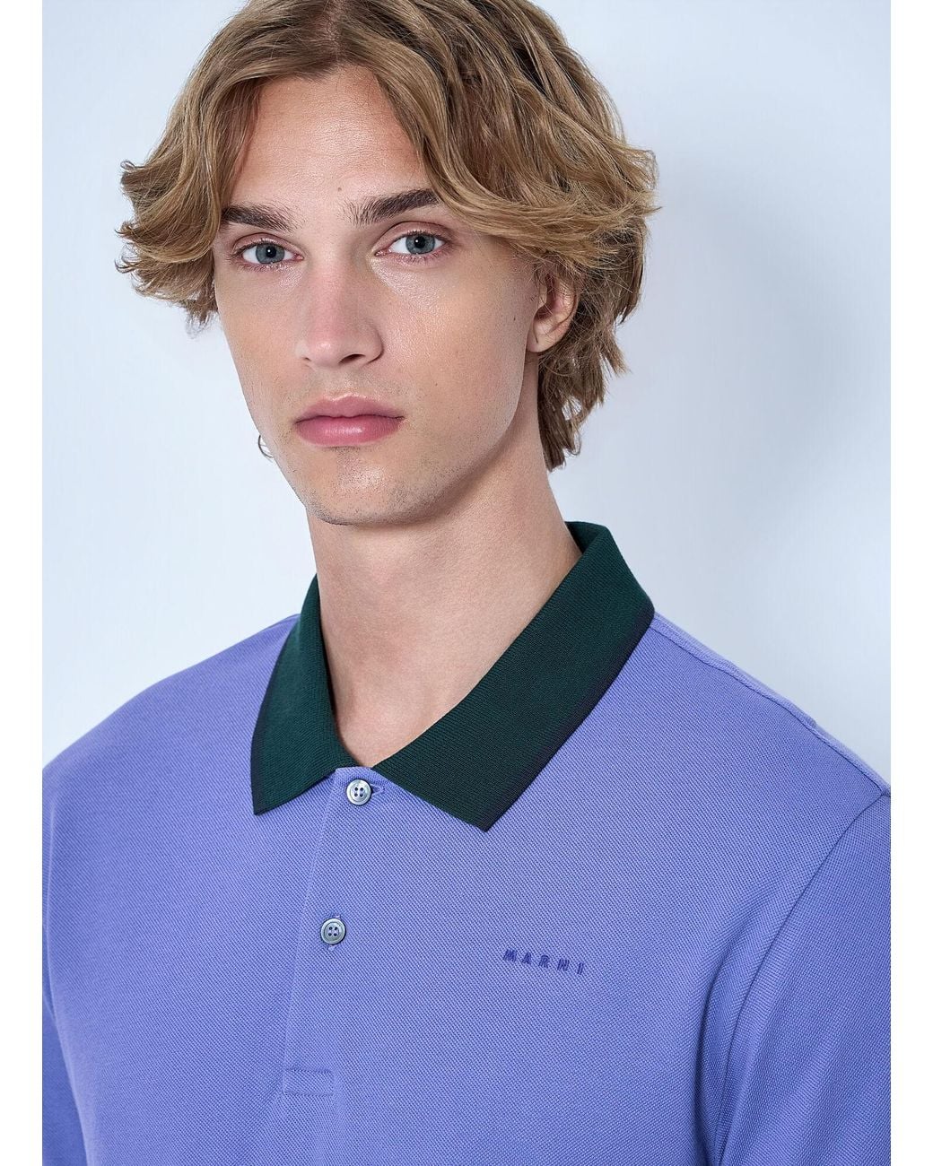 Marni Blue Cotton Polo Shirt for men