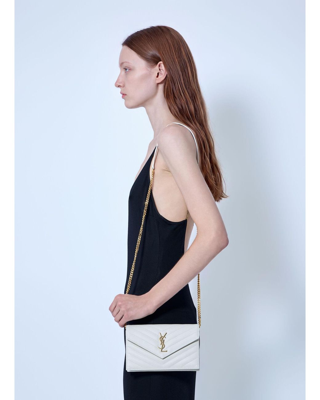 Saint Laurent Blue Cassandre Envelope Chain Wallet