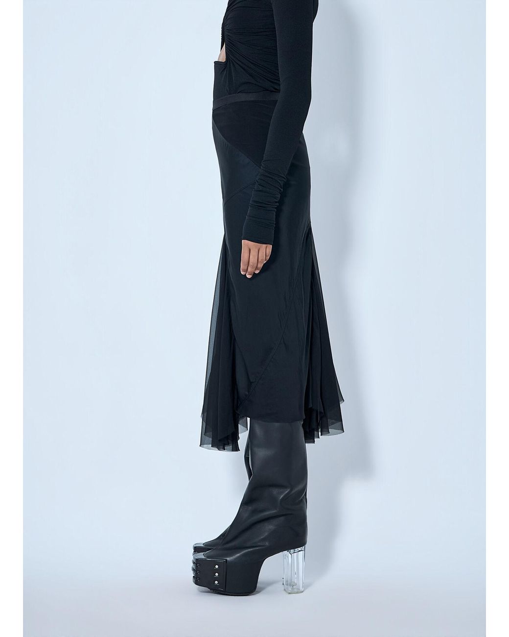 Rick Owens Blue Asymmetrical Midi Skirt