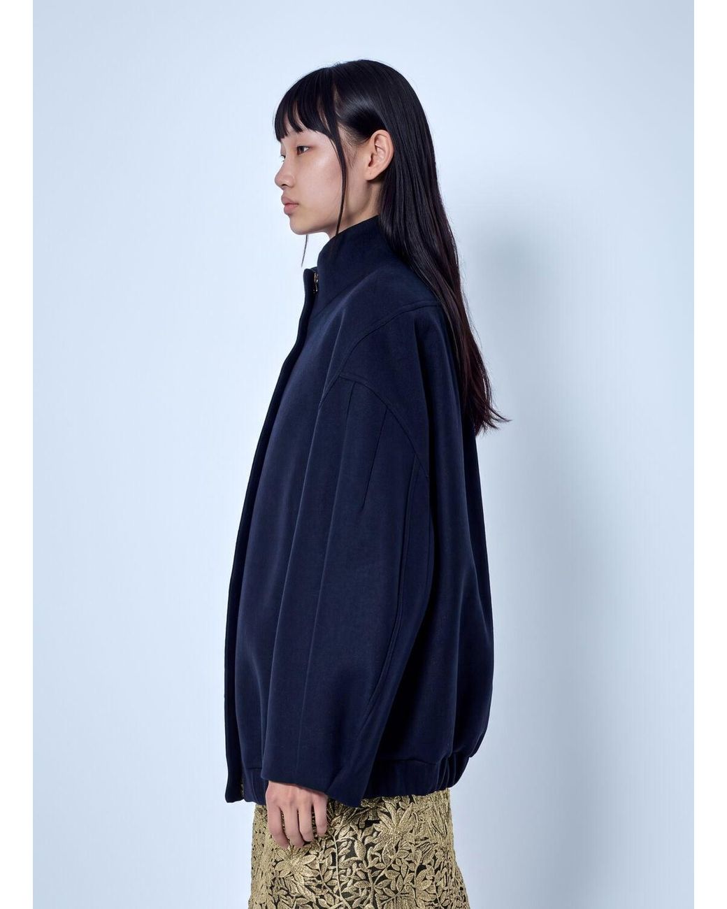 Dries Van Noten Blue High Collar Wool Jacket