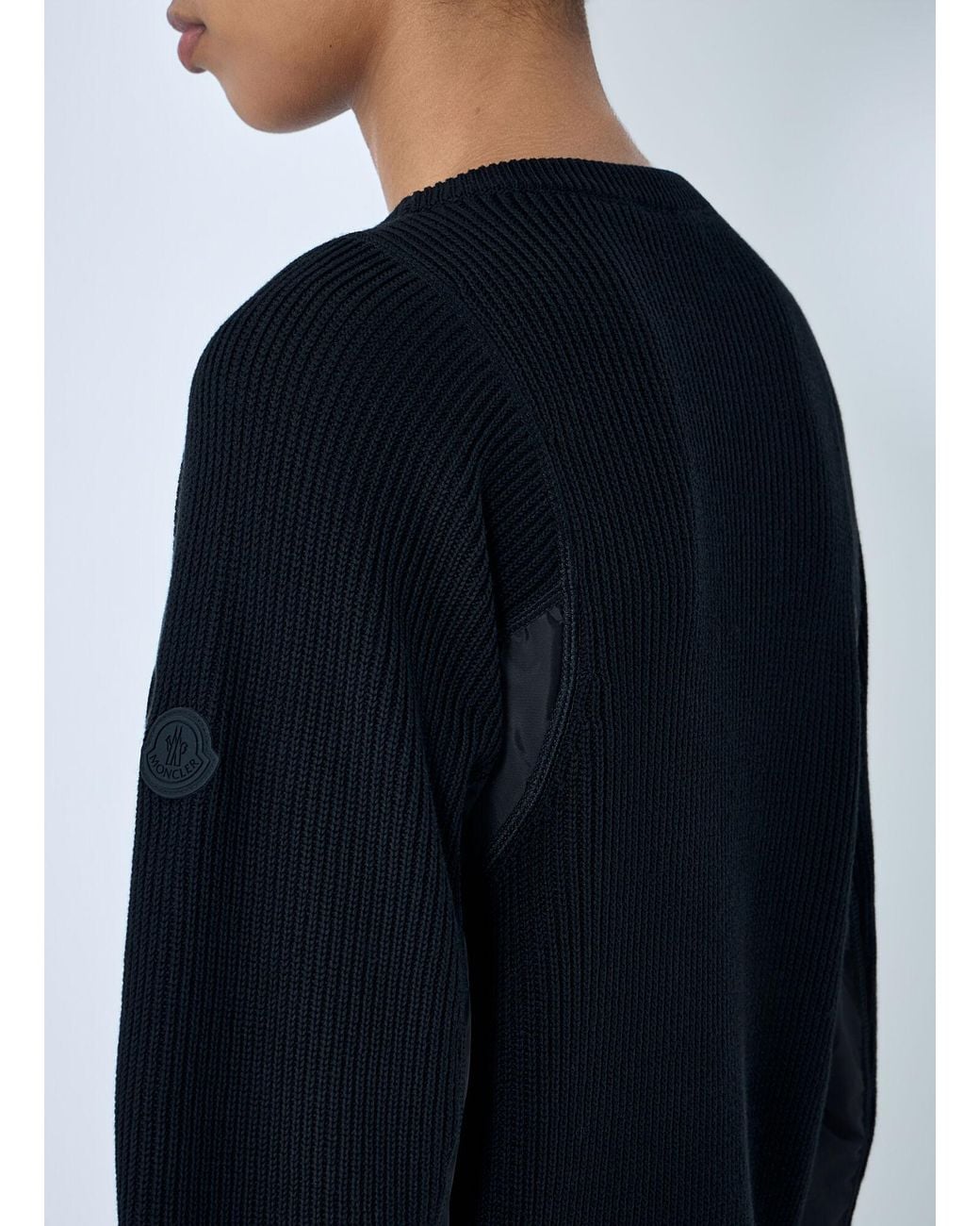 Moncler Blue Ribbed Knit Sweater With Contrast Panels