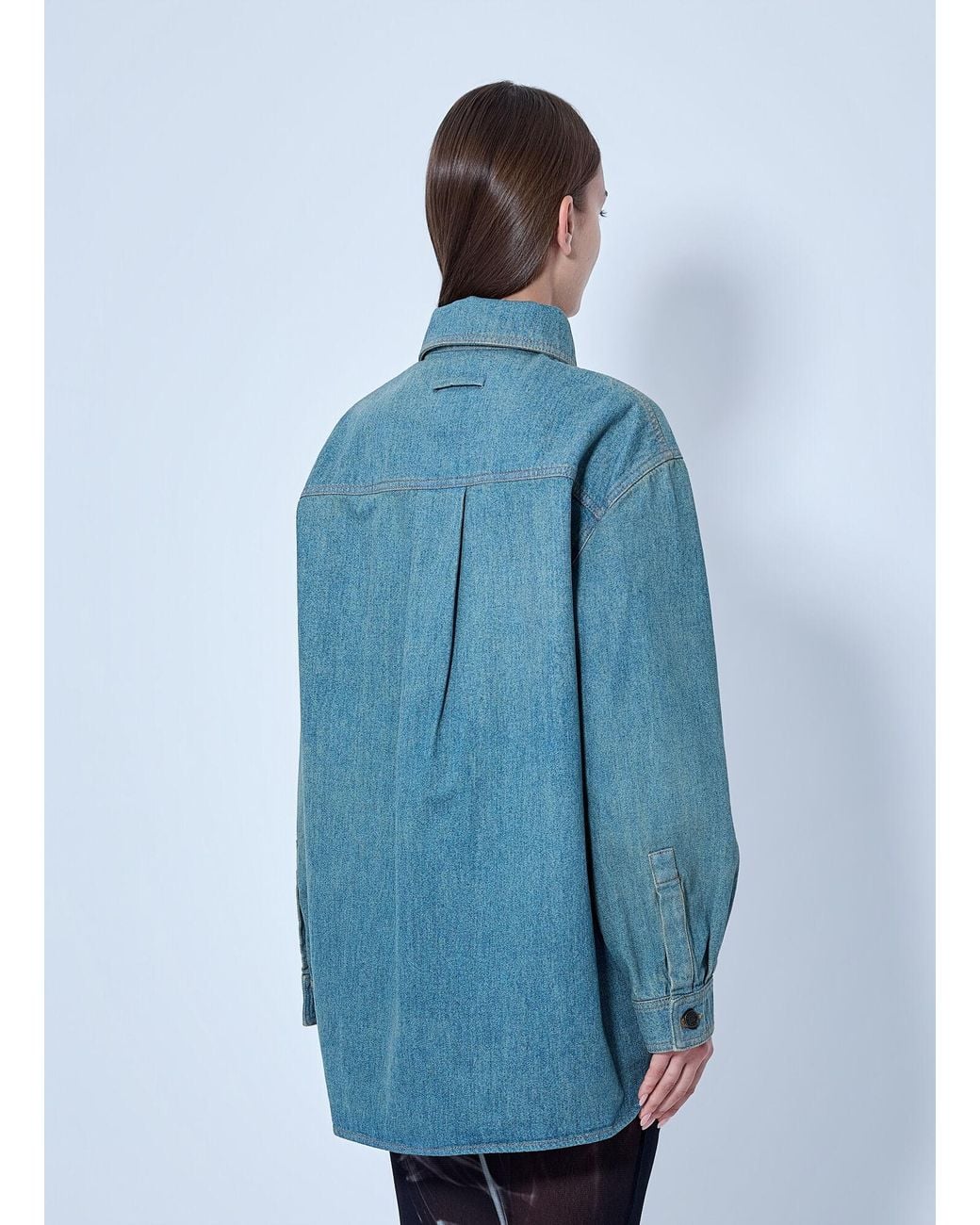 Jean Paul Gaultier Blue Face Print Oversized Denim Shirt