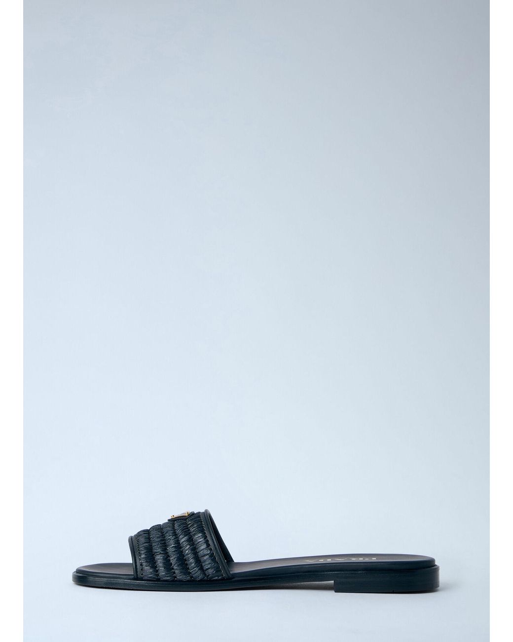 Prada Blue Leather Slides With Crochet Details
