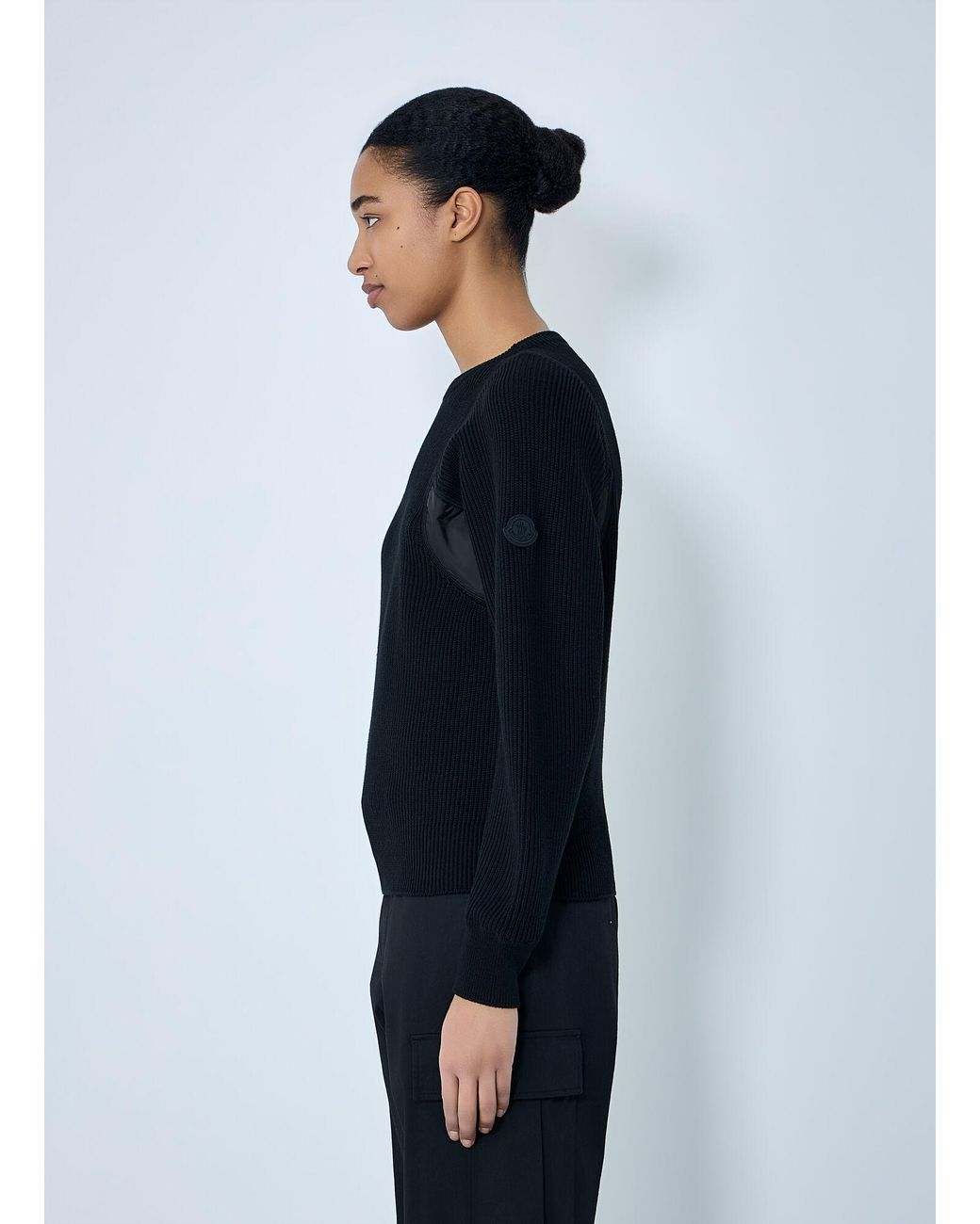Moncler Blue Ribbed Knit Sweater With Contrast Panels