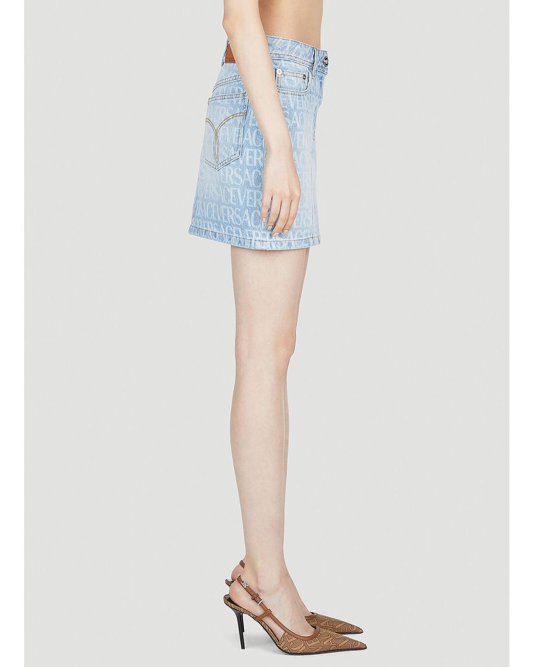 Versace Blue Denim Jacquard Mini Skirt
