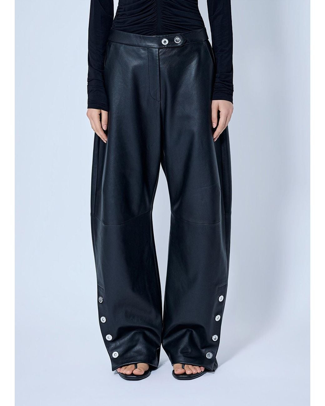 Sportmax Blue Wide-Leg Leather Trousers