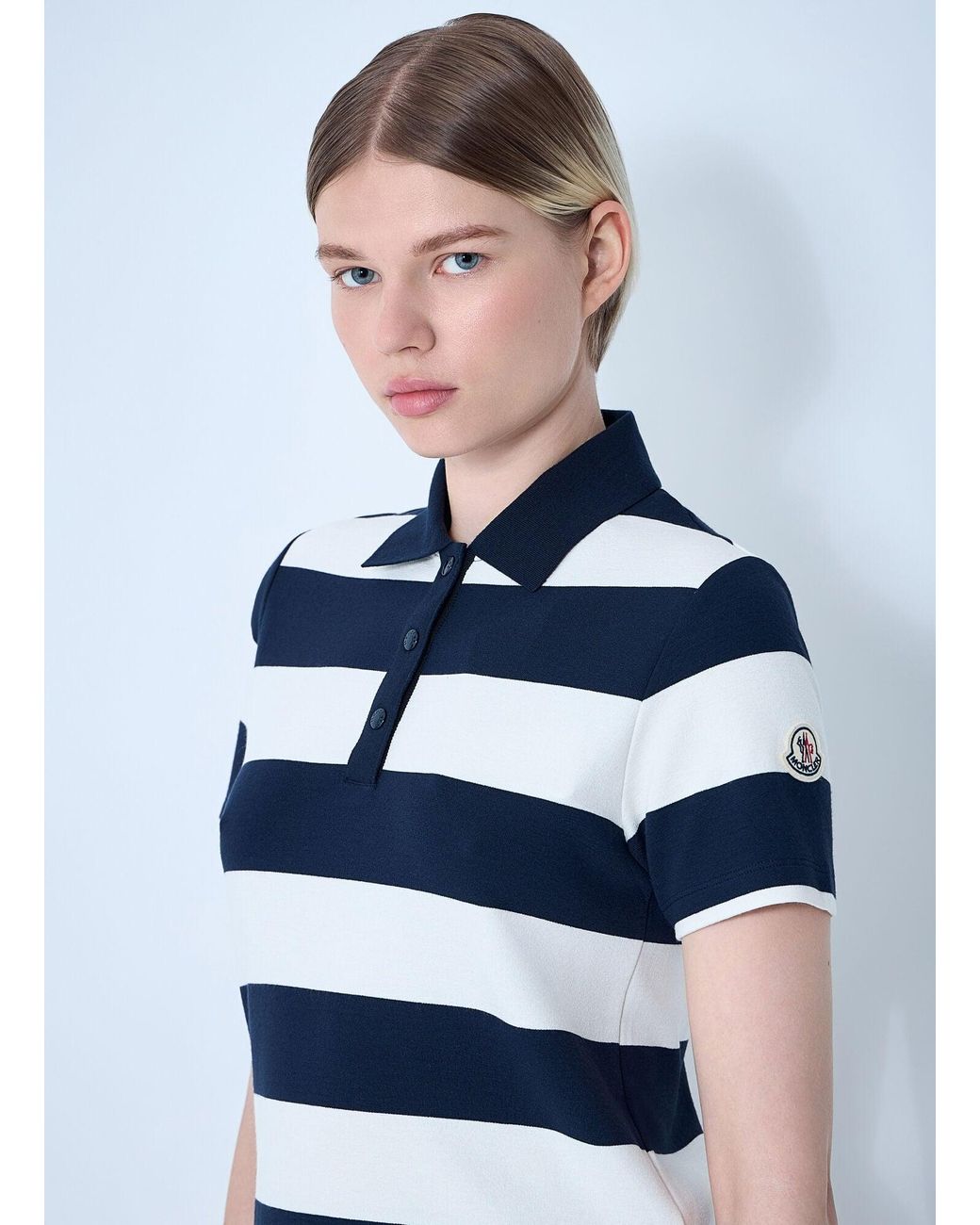 Moncler White Striped Polo Shirt