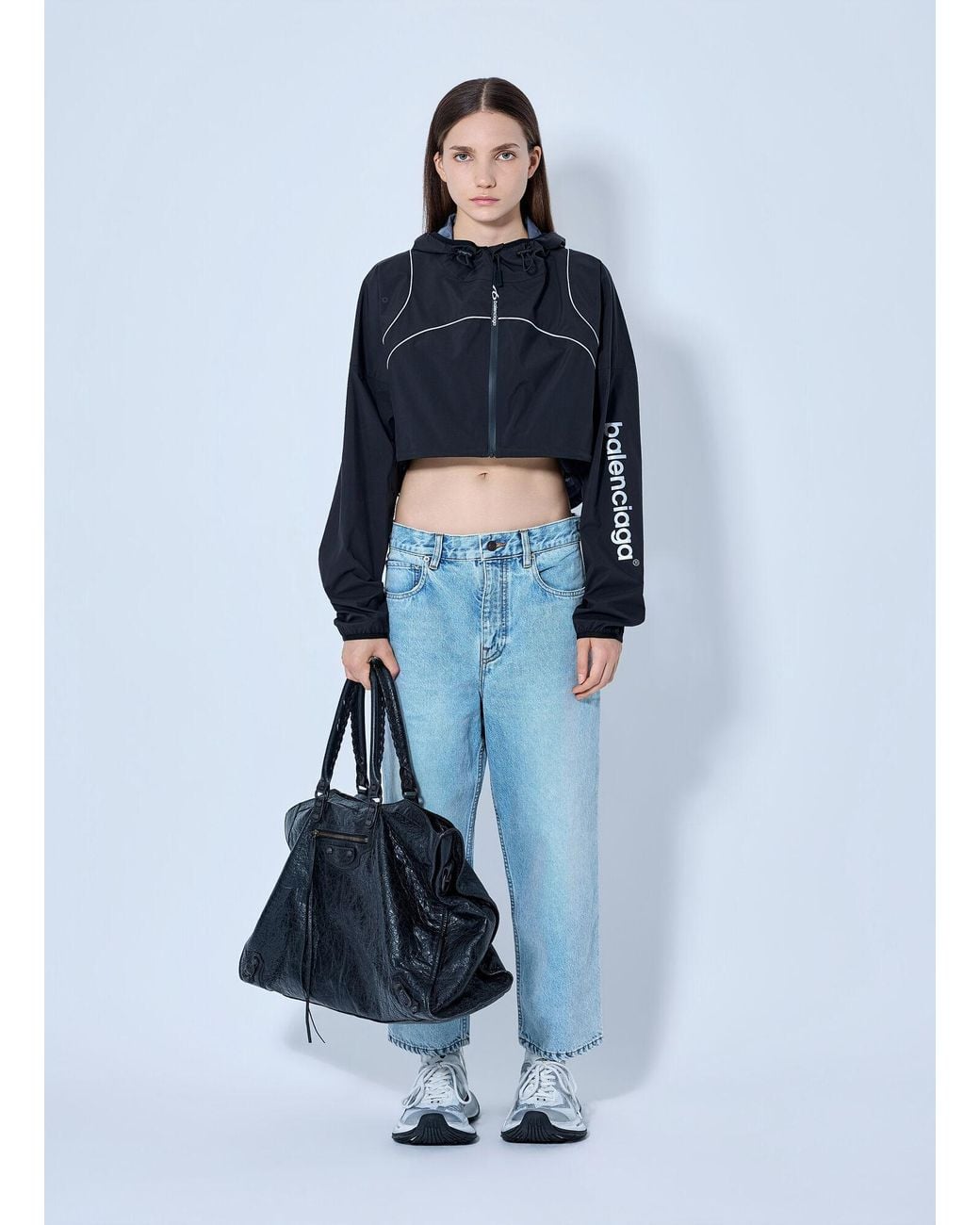 Balenciaga Blue Cropped Hooded Jacket