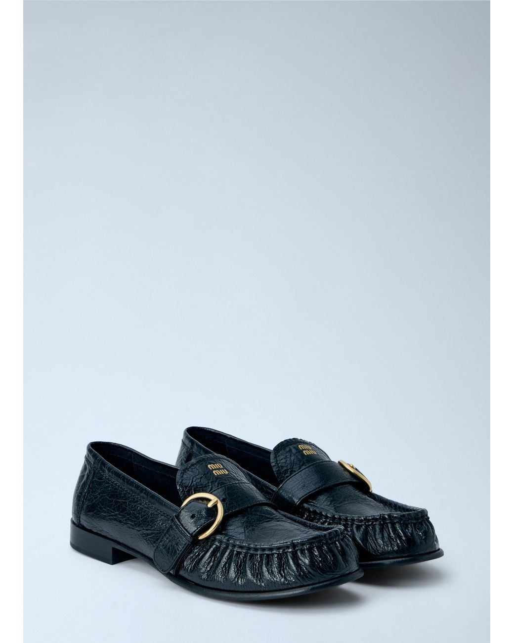 Miu Miu Blue Leather Loafers With Buckle Detail
