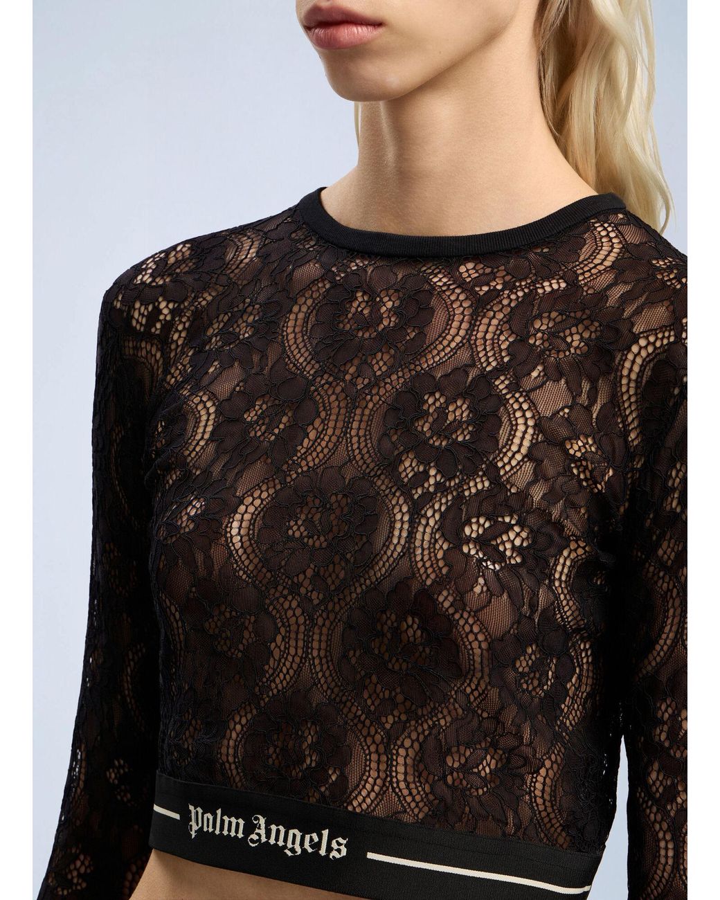 Palm Angels White Classic Logo Lace Top
