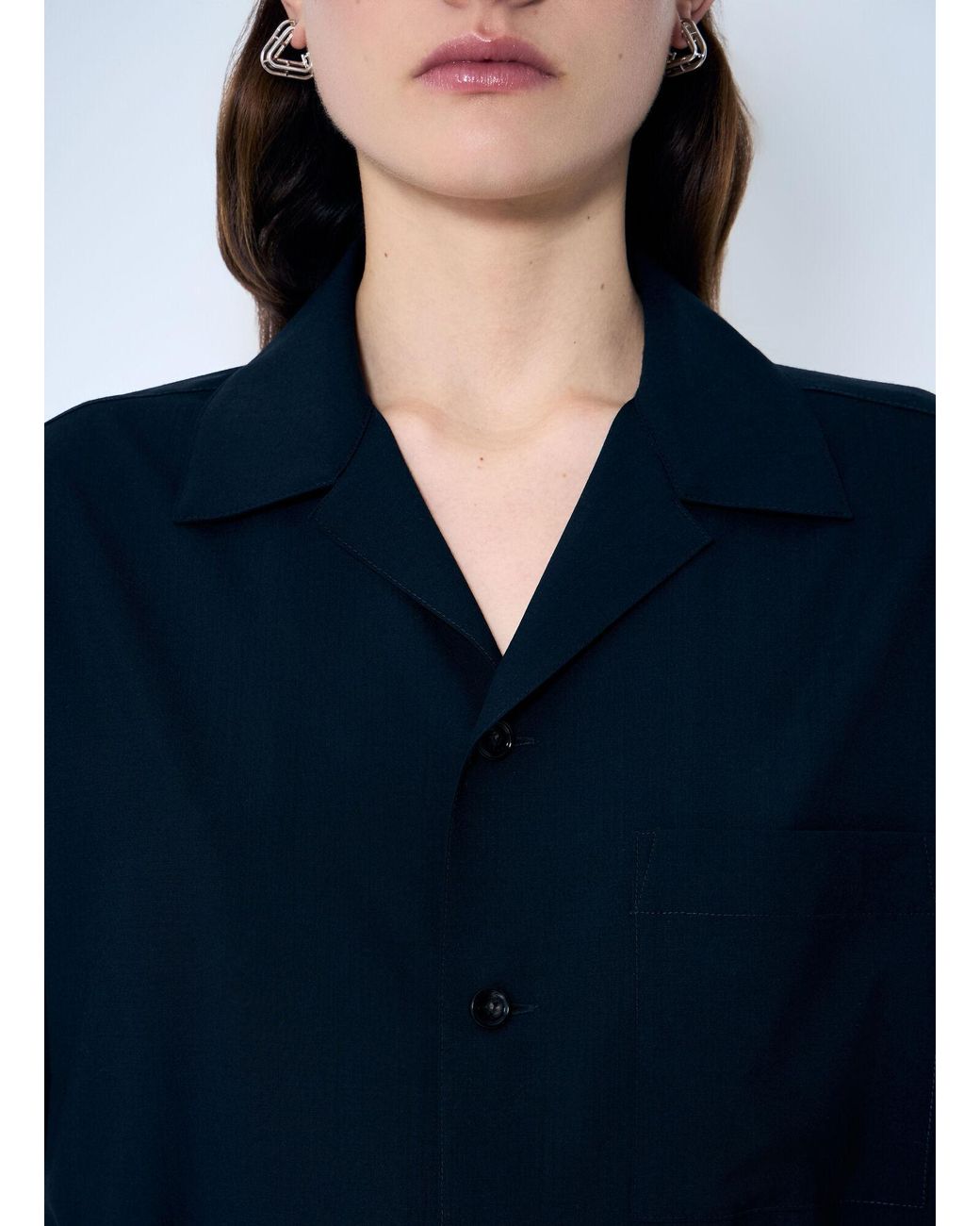 Bottega Veneta Blue Wool Camp Collar Shirt