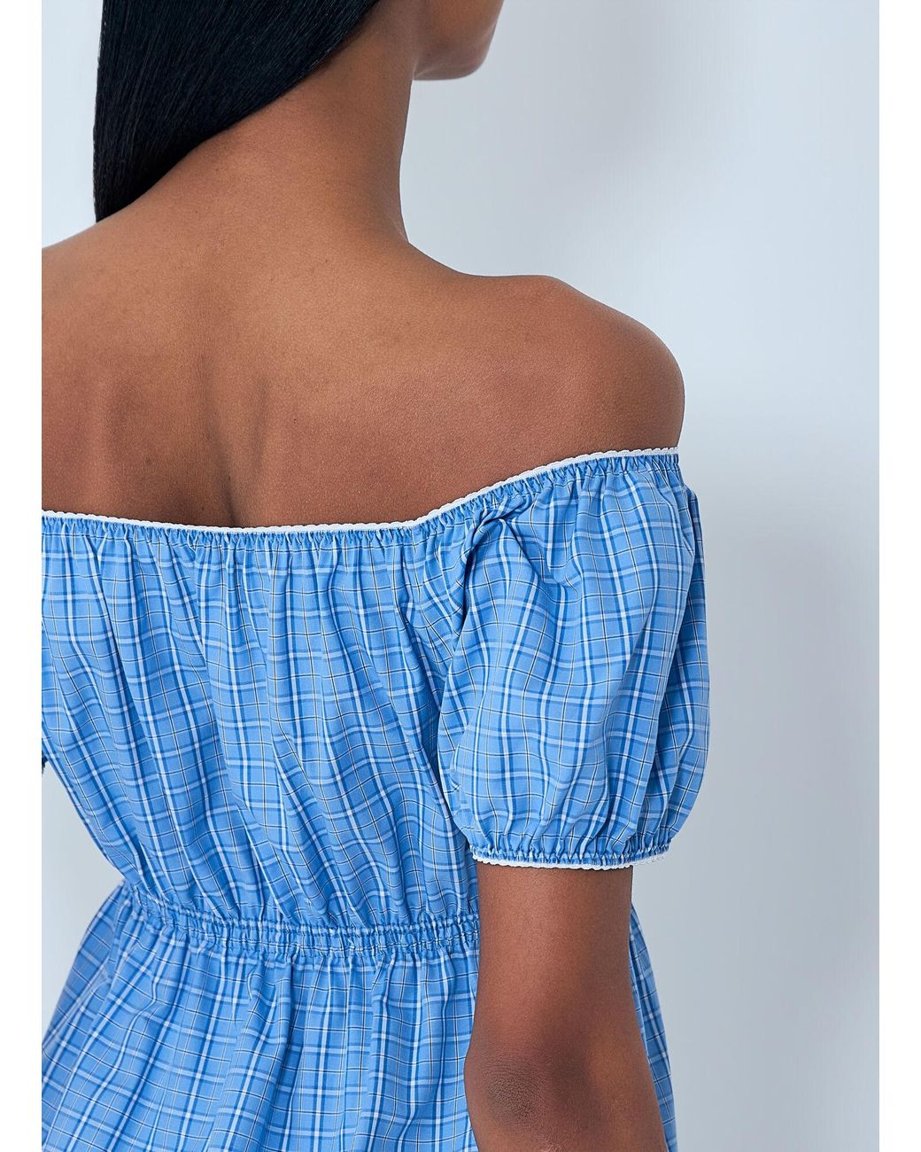 Miu Miu Blue Plaid-Pattern Mini Dress