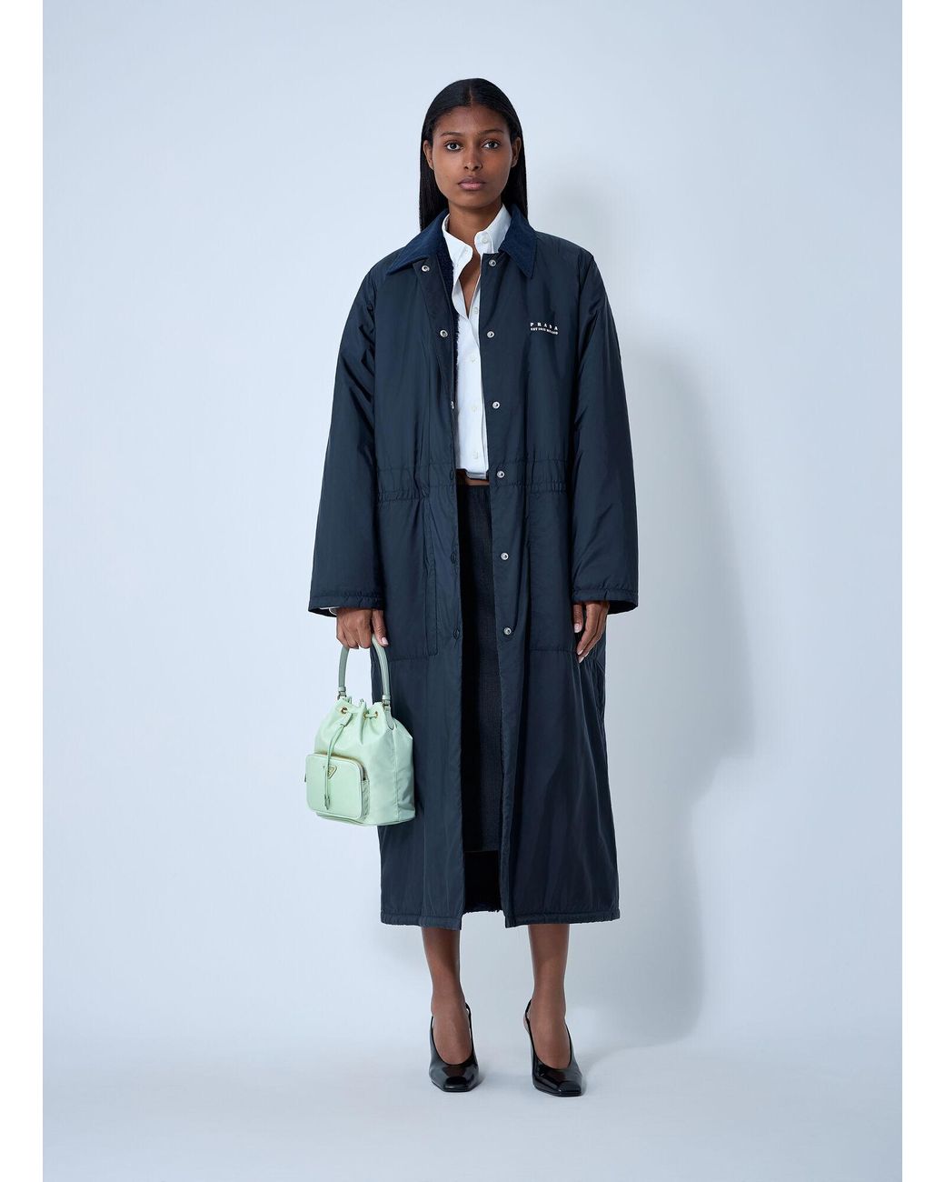 Prada Blue Logo Print Long Coat