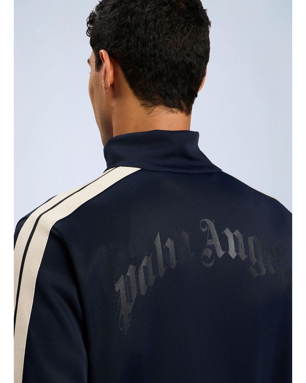 Palm Angels Blue Curved Logo Zip-Up Track Jacket for men