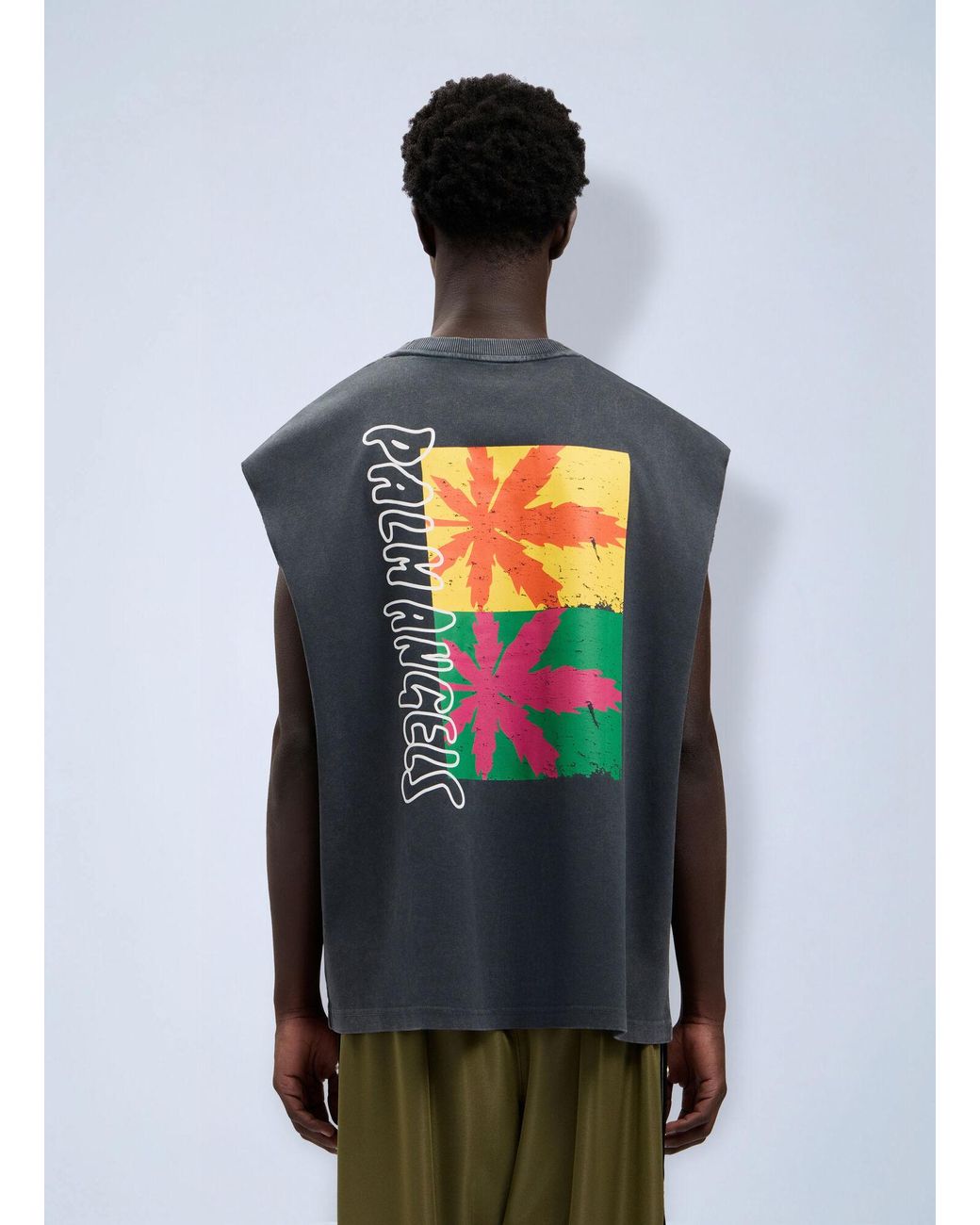 Palm Angels Blue Palm Leaf Distressed Tank for men