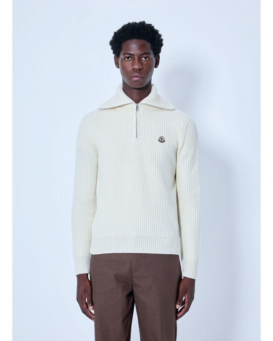 Moncler White Ribbed Cotton Sweater for men