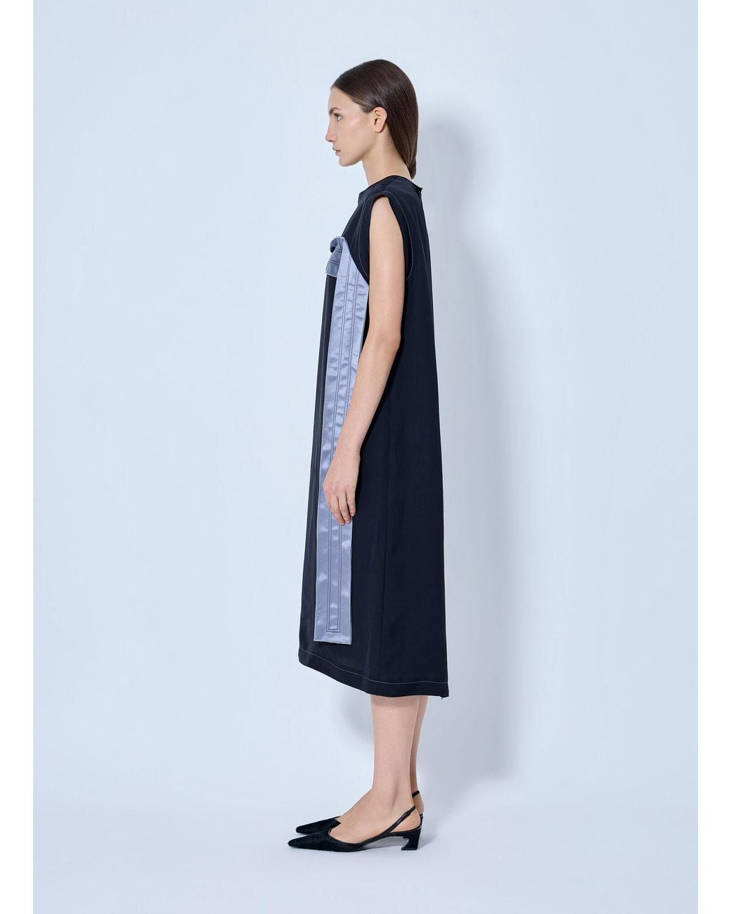 Marni Blue Sleeveless Midi Dress With Satin Detail